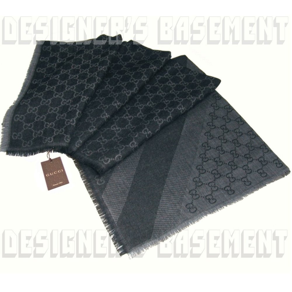 GUCCI charcoal & gray GGWEB giant 55"-square wool/silk pashmina shawl scarf NWT - Picture 4 of 6